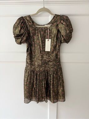 LoveShackFancy Mercy Lurex Metallic Silk Midnight Vine Mini Dress NWT size 00